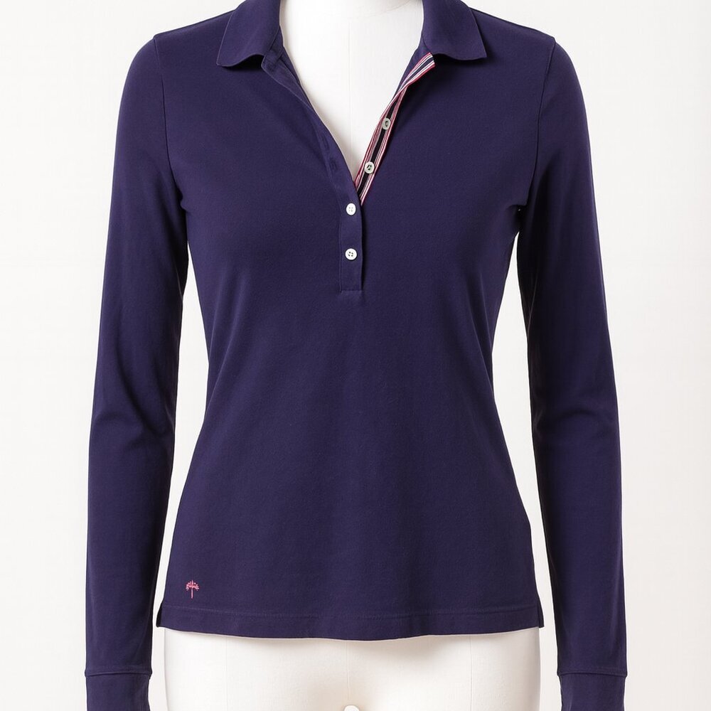 Lilly Pulitzer Sweetie Polo Long Sleeved Navy Blue Collar Shirt XS Preppy Golf